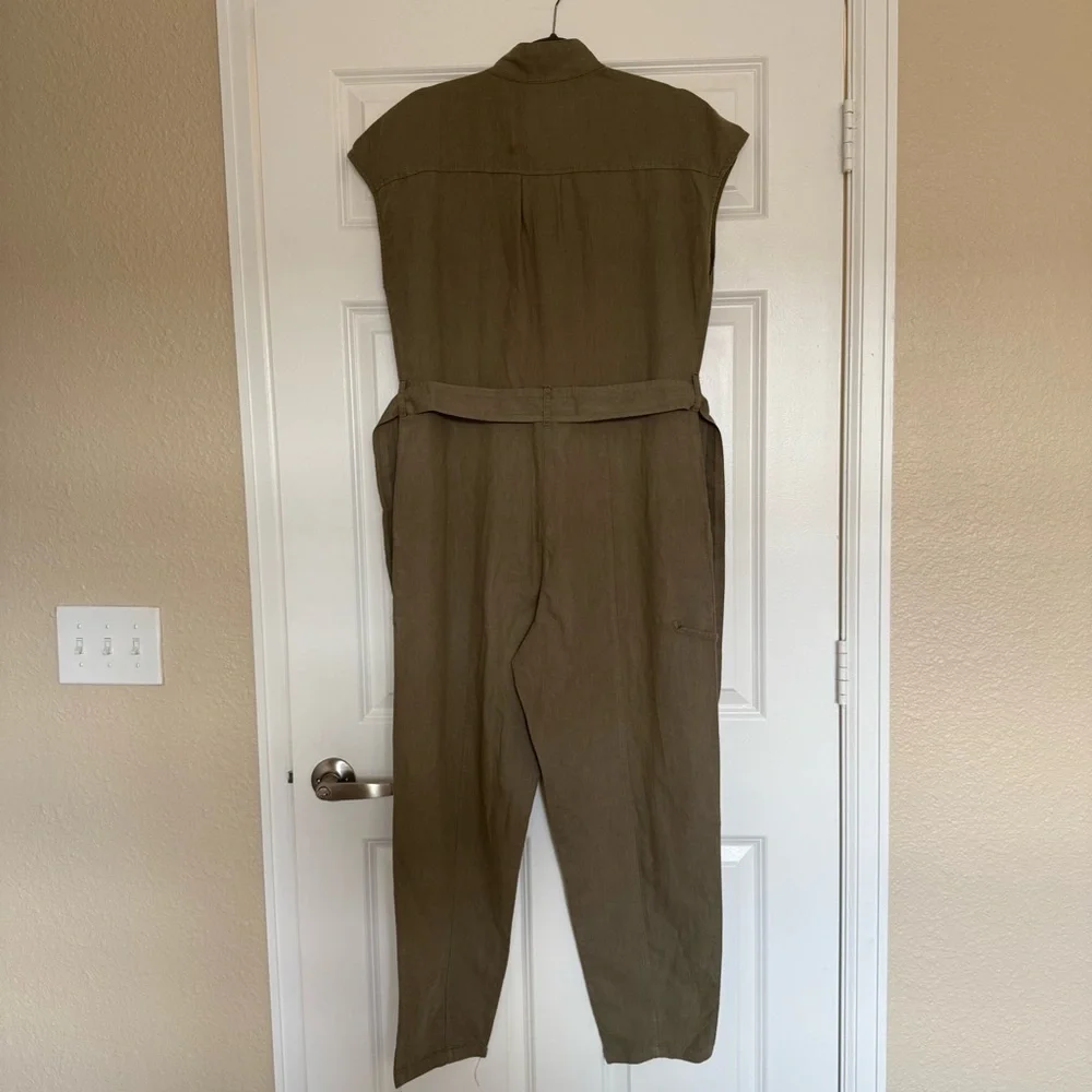 Zara Linen Blend Jumpsuit with Belt Size Medium